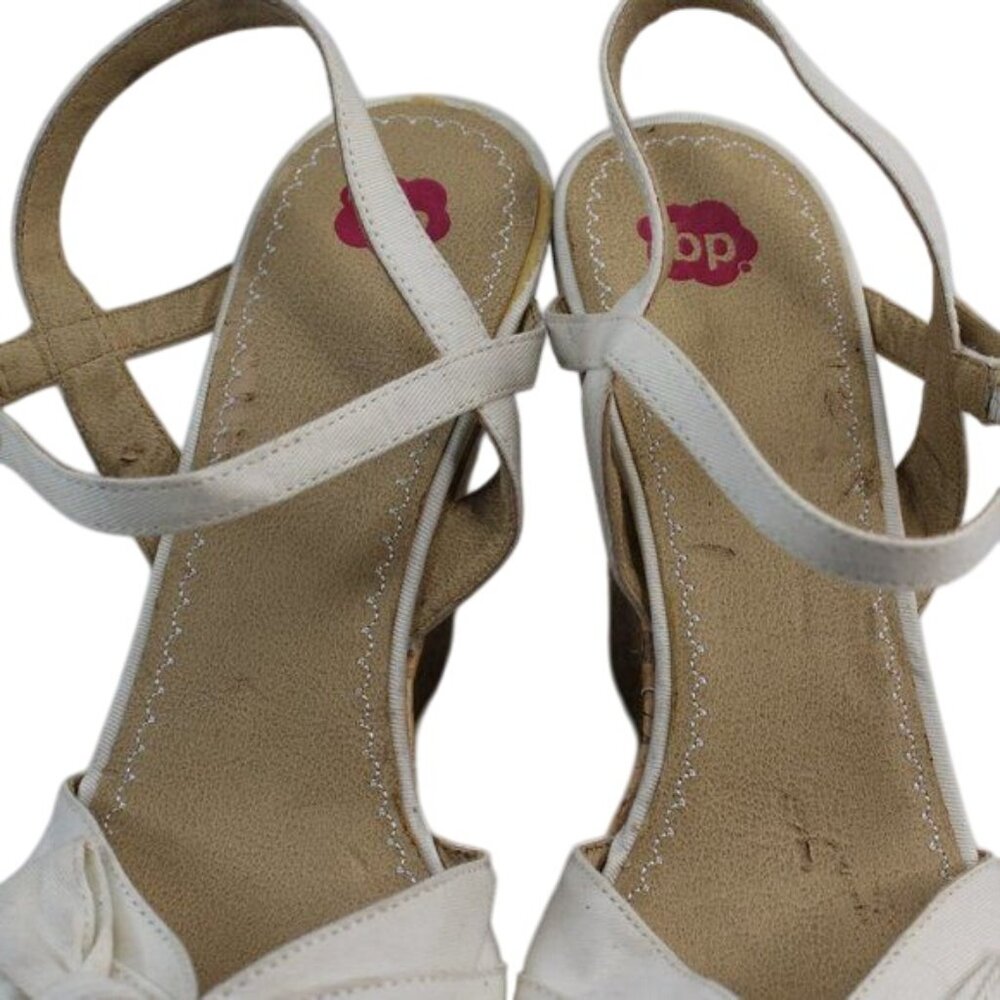 BP Nordstorm Off White Canvas Bow Tie Fab Open Toe Strappy Platform Wedge Heels - Picture 9 of 9